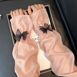 LW Silk Lace Ribbon Ice Cooling Arm Sleeves for Sun Protection - Driving, Hiking, Cycling, Fashion Accessory E Ice Silk Ribbon Cooling Arm Sleeves Black 3ea