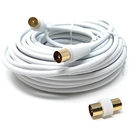DRUT 15m TV RF Male to Male Aerial Antenna Coaxial Cable With Female to Female Coupler Gold Connectors 75 ohm 3C2V 50ft White