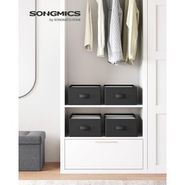 SONGMICS Set of 4 Large Size Wardrobe Clothes Organizers, 6-Compartment Foldable Drawer Organizers with Handles, 16.5 x 11.8 x 6.7 Inches, for Pants, Sweaters, Jeans, Ink Black URUS009B04