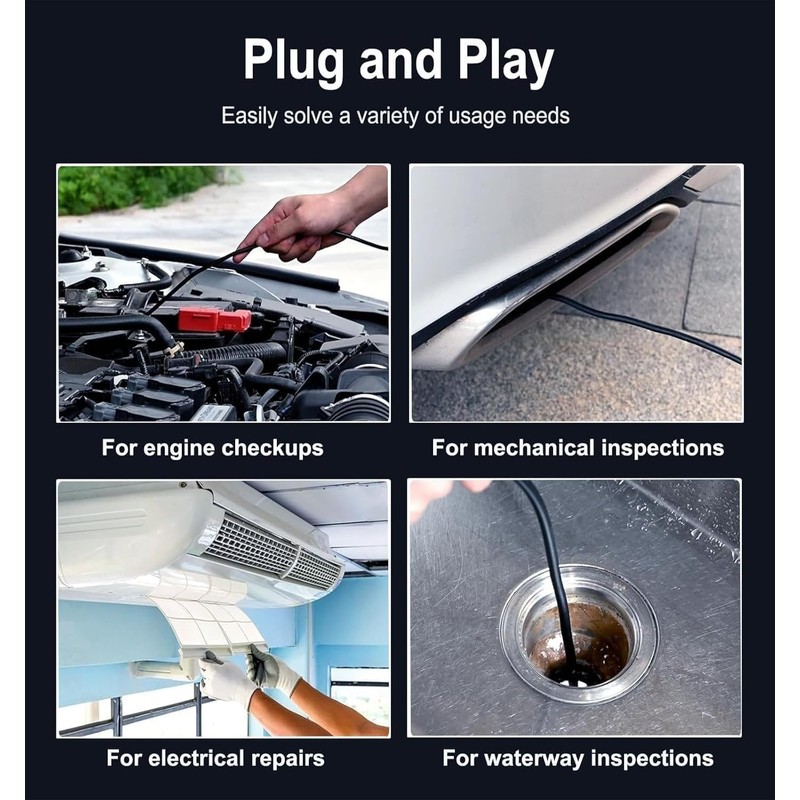Endoscope Camera with Light, 5M semi-Rigid Cable Endoscope with Snake-Style,