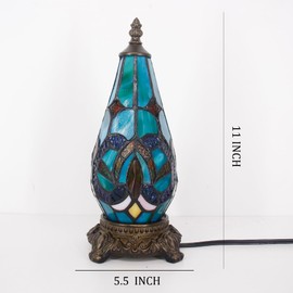 TCODTPOL Small Tiffany Lamp Stained Glass Table Lamp 5.5X11 Inch Christmas Tree Lighthouse Mini Accent Memory Sympathy Antique Night Light for Bedroom Living Room (Brown Jewelry Baroque)
