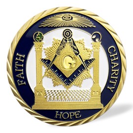 RYUKENLM Masonic Challenge Coin - Freemason Master Mason Collectible - Freemasonry Commemorative Coin with Initiated, Passed, Raised Design - Gift for Masonic Lodge Members & Enthusiasts