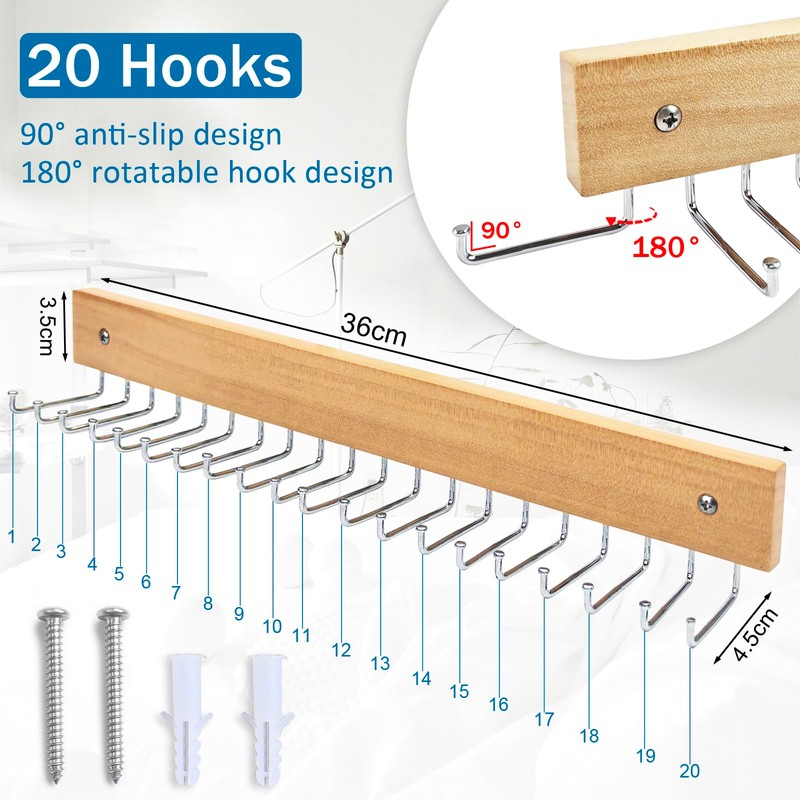 CENZICOM Tie Rack Wall Mounted, 360°Rotating Tie Hanger Belt Organizer