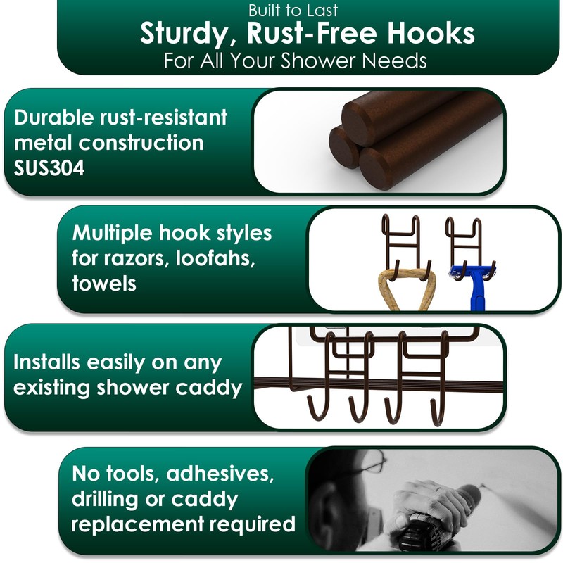 Jovware Bronze Shower Caddy - 4 Pack Open Shelf Hooks