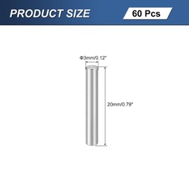 sourcing map 60Pcs M3 x 20mm 304 Stainless Steel Dowel Pin, Cylindrical Shelf Support Peg Pin Parallel Pin Fastener for Mechanical Manufacturing, Industry, Furniture Installation, Silver