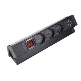 Elbe Inno Multipresa da scrivania 3 Posti da tavolo 2 USB, Presa Multipla Con interruttore, protezione da sovratensione, metal, cavo da 1.5 Con supporti Adatto per uffici, officine e cucine