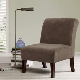H.VERSAILTEX Velvet Accent Chair Covers High Stretch Armless Chair Covers for Living Room Luxury Thick Velvet Chair Slipcovers Modern Furniture Protector with Elastic Bottom, Machine Washable, Taupe