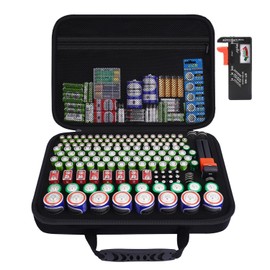 HESPLUS Hard Battery Organizer Storage Box, Carrying Case Bag Containers Holder Holds 210+ AA AAA C D 9V 3V Lithium LR44 CR2 CR1632 CR2032 Button Batteries with Battery Tester BT-168 (Case Only)