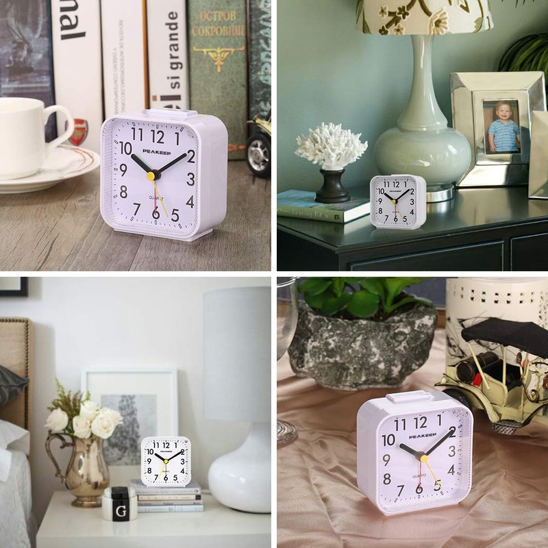 Peakeep Small Battery Operated Analog Travel Alarm Clock Silent No