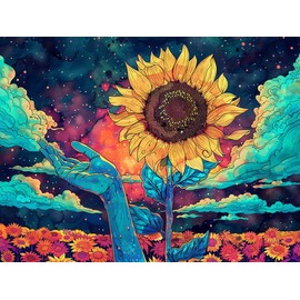 Kaliosy 5D Diamond Art Kits for Adults Sunflower by Number Kits, Diamond Painting Art Starry Sky DIY Full Drill Crystal Craft Cross Stitch Embroidery Decoration (12x16 inch) 30x40 cm
