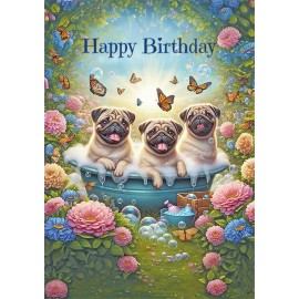 Unbranded Pug Dogs Bath "Happy Birthday" card + Exclusive Envelope