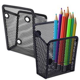 Performore 2 Pack of Magnetic Metal Mesh Pen Holder, Black Stainless Steel Pencil Holder with Magnets, Basket Storage Organizer for Whiteboard, Blackboard, Kitchen, Locker, Home, or Office