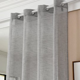 Transparent curtain with eyelets, 1 piece, eyelet curtain in linen look, decorative curtain in dark grey, 140 x 225 cm, window curtain for bedroom, children's room, kitchen, curtain, window curtain,
