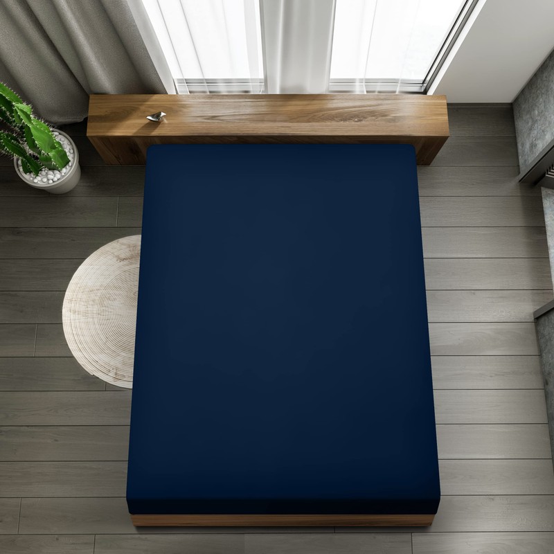 Utopia Bedding Fitted Sheet Double, Navy - Deep Pocket 14