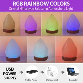 ZenGlo Salt Lamp Dew-Drop Shape, USB Plug, Multi Colors Changing LED Light, Crystal Pink Mini Salt Lamp for Home Decor and Gift.