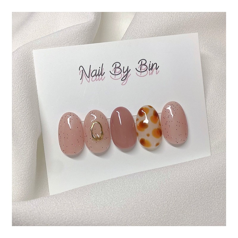 [Handmade Nail Tips] Pumpkin Leopard Nails - Long Oval /
