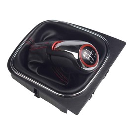 Kakulkomen Manual Car 6 Speed Chrome Leather Gear Shift Knob with Gaiter Boot Cover for VW Golf 6 Golf 5 A5 Mk5 GTI GTD R32 2004-2008 (6 Speed)