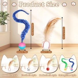 Pack of 5 Interactive Shuttlecock Toys for Cats, Cat Ball with Feather, High Elasticity Interactive Play Ball for Cats, Rubber Interactive Cat Toy for Cats, Sports, Tracking