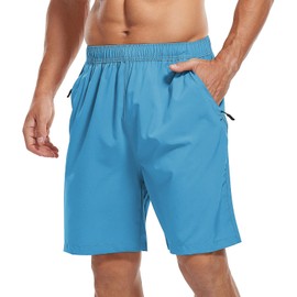 SPOSULEI Pantalones cortos deportivos de senderismo para hombre, de 7 pulgadas, de secado rápido, ligeros, para correr, entrenamiento, deportes, con bolsillos con cremallera, Azul (Skyblue), XX-Large