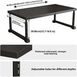 Stackable Storage Shelf Organizer Expandable Metal wardrobe Rack Space Saving For Bathroom Counter Bookshelf Home Organization(Black,L40-65cm*W35cm*H35-50cm)