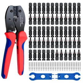 Solar Panel Connector, 60PCS Solar Crimper Tool Kit for Connecting Solar Panel Cable Wire, Solar Connector Kit with 30 Pairs Male/Female Solar Connectors, 1PCS Solar Crimper, 2 PCS Spanner Wrench