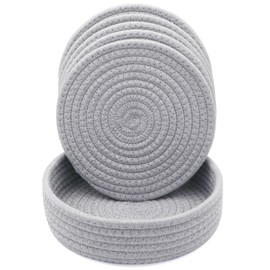 KITLAB 8 Inch Round Trivets, 5 Pcs, Light Gray Cotton, Heat Resistant, Thick Coasters for Hot Dishes & Pans, Home & Kitchen