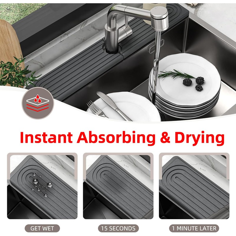 24'' Faucet Mat for Kitchen Sink, Long Diatomite Fast Drying