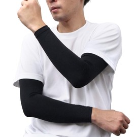 TrendMarche Arm Cover, Solid Color, Sweat Absorbent, Quick Drying, Cold Sensitive Effect, UPF 50+, Pair of 2 Arms, Sunscreen, UV Protection, Men's, Women's, Black, ColdarmL Black