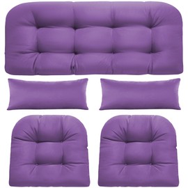 PITCTCHIC Wicker Chair Cushions of 5 Pieces, Waterproof Outdoor Loveseat Cushion for Wicker Furniture, 1 Love Seat Cushion, 2 U-Shape and 2 Lumbar Pillows for Patio Furniture (Purple)