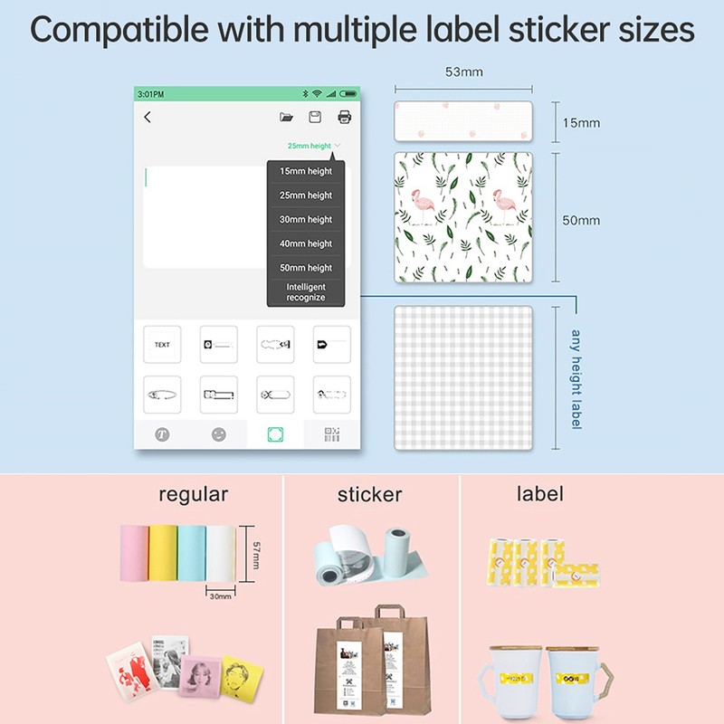Mini Pocket Thermal Printer Multifunction Portable Sticker Maker 203DPI Instant