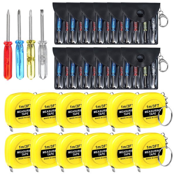 24 Pcs Tape Measure and Screwdriver Keychain Set, 1.5 Inch