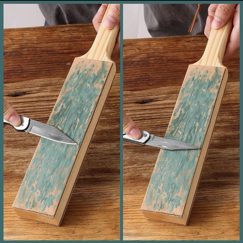 Paddle Leather Strop Straight Razor Sharpening 2 Sided Wood Handle+buff