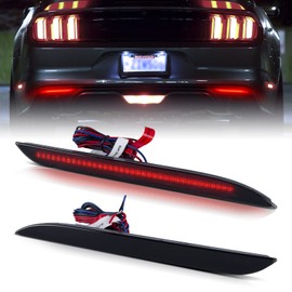 POPMOTORZ Smoked Lens 72 SMD LED Rear Bumper Reflector Lights Compatible With 2015-2017 Ford Mustang, Function as Tail/Brake or Rear Fog Lamps with RED High Beam and Low Beam - Pack of 2
