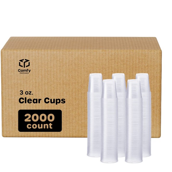 Comfy Package [3 oz. - Case of 2,000 Clear Disposable Plastic Cups - Cold Party Drinking Cups