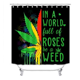 Jayden Madge 4PCS Green Yellow Red Maple Leaf Shower Curtain Set, Cool Inspirational Quotes Bathroom Decor for Teens, Non-Slip Bath Mat Toilet Rug, in A World Full of Roses