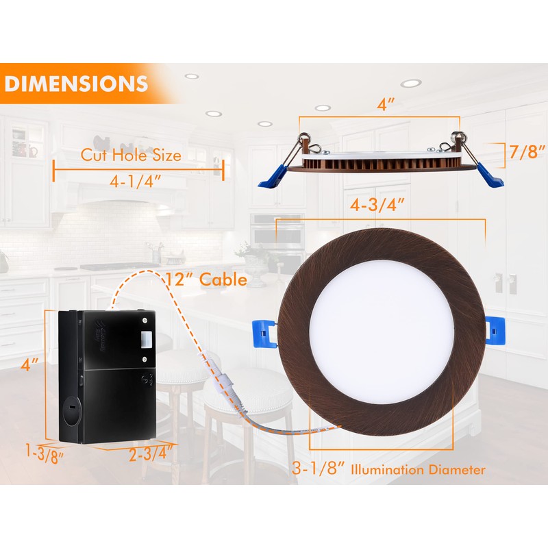 CLOUDY BAY Ultra Thin LED Recessed Ceiling Light,4 inch 3000K/