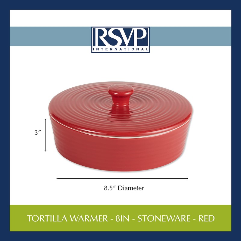 RSVP International Stoneware Tortilla Warmer & Server with Lid, Dishwasher,