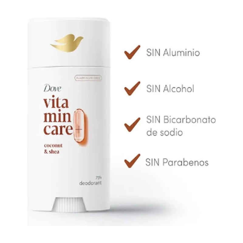 Desodorante Dove Vitamincar Coco Barra Sin Aluminio 72gr 2pz