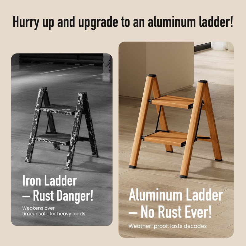 Mayi Plus 2 Step Ladder,Aluminum Folding Step Stool for Adults,Step