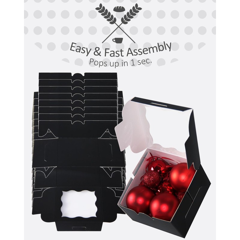 Gcardist Black Bakery Boxes with Window, Pack of 30, 10