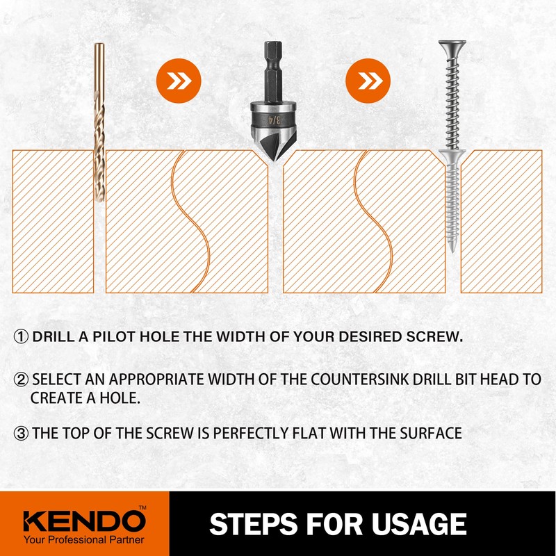 KENDO 5PCS Countersink Drill Bit Set, High Speed Steel Countersink