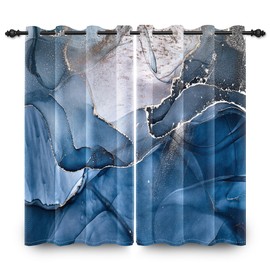 Blue Marble Pattern Blackout Curtains for Bedroom, Ocean Stone Texture Window Pannels and Drapes for Childen's Room, Light Blocking Curtains for Living Room,2 Panels,Each W42 xL63