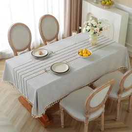 Alsoo Table Cloths Rectangle Table, Waterproof Tablecloth Cotton Linen Table Cloth Wrinkle Free Farmhouse Dining Table Cover, Fabric Table Cloths with Tassels, Brown Linens, 55" X 120", 10-12 Seats