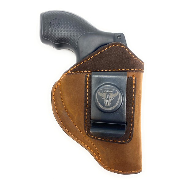 Cardini Leather USA – IWB Light Brown and Brown Holster - Right Handed - Concealed Carry - for S&W J Frame, S&W Models 442 and 642 Airweight, 637, 638, 640 and Other Snub Nose Revolvers in .38 Special