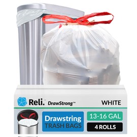 Reli. Tall Kitchen Drawstring Trash Bags 13 Gallon | 500 Count Bulk | Kitchen Garbage Bags | White | 13 Gallon - 16 Gal Capacity