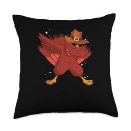 Thanksgiving Decor Turkey Bacon Pilgrim Costume Turkey Thanksgiving Day Pilgrim Pioneer Dab Dance Throw Pillow, 18x18, Multicolor
