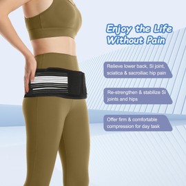 Avaneeny Sacroiliac Hip Belt Alleviates Sciatic, Pelvic, Lower Back Pain, Adjustable SI Joint Support Belt with Triple Compression Straps, Lower Back Support Brace for Men and Women