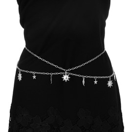 JJDreams Retro Multilayer Waist Chain Boho Silver Moon Chain Belt Adjustable Belly Chain Y2K Waist Chain Adjustable Hip Chain for Women, Precious Metal, No