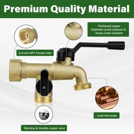 Outdoor Garden Water Faucet with Double Outlet, Outside Wall Mounted Garden Water Faucet with Two 3/4 Inch Brass Ball Valves, Rust & Frost-Proof Outdoor Spigot for Garden Hose (Copper, Female)