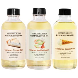 Soothing House Vanilla Dream Trio Bundle - Gourmand Body Oil Set with Coconut Cream Pie Pistachio Vanilla Caramel & Vanilla Ice Cream Cone Scents 4 Fl oz